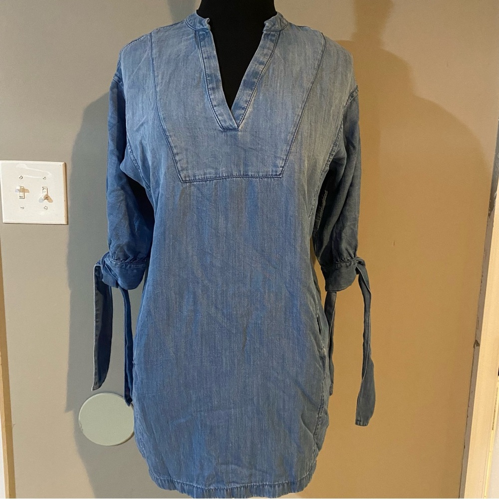 Lou & Grey Chambray Denim Tunic Dress with Tie Sleeves.